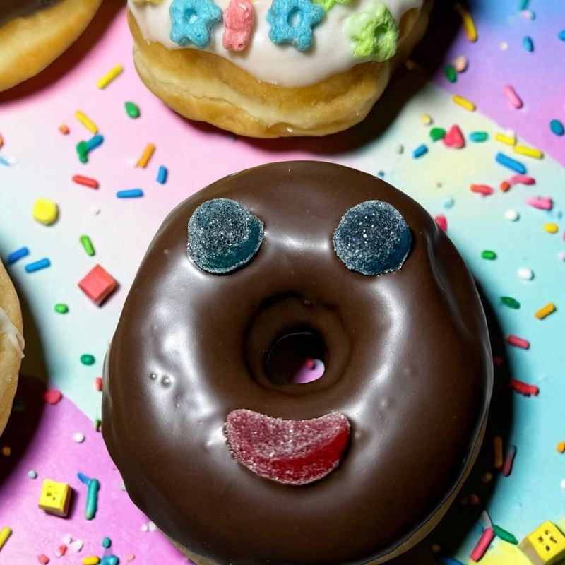 Dona de chocolate con carita feliz, donas decoradas en Apodaca