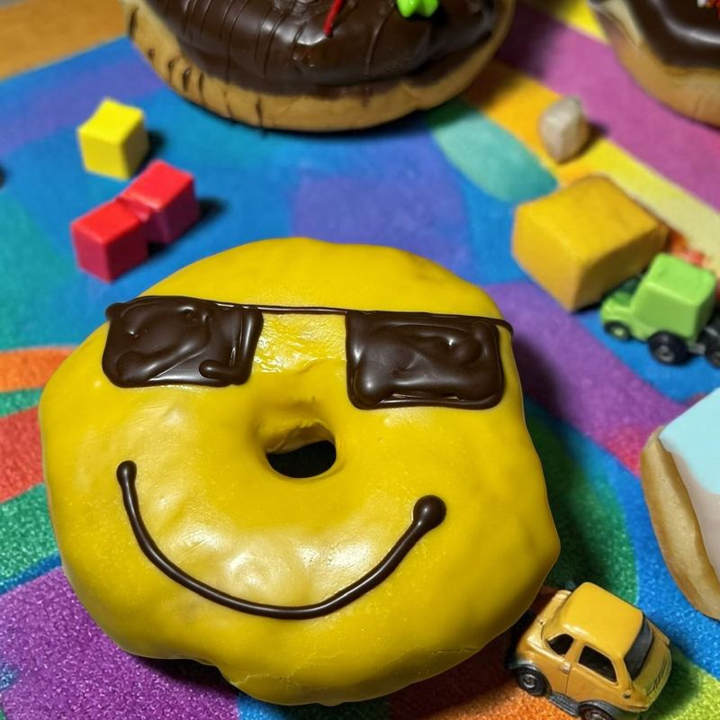 Dona decorada con lentes de sol y sonrisa, donas decoradas en Monterrey
